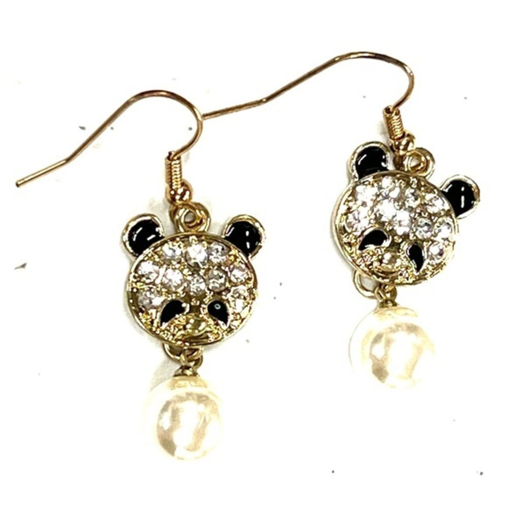 Panda Earrings with Pearl Drop
